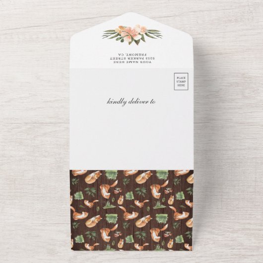 Rustikales Woodland Schlaffuchs Kinderdusche All In One Einladung (Außenbereich)