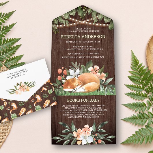 Rustikales Woodland Schlaffuchs Kinderdusche All In One Einladung