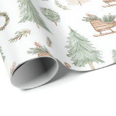 Rustikales Woodland Schlitten & Pinien Geschenkpapier (Rolleneckpunkt)