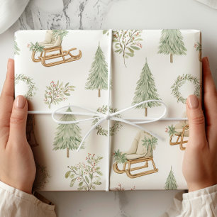 Rustikales Woodland Schlitten & Pinien Geschenkpapier
