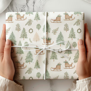 Rustikales Woodland Schlitten & Pinien Geschenkpapier