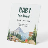 Rustikales Woodland-Tier Babydusche Gefälligkeitsz Sockelschild (Vorderseite)