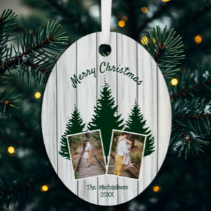 Rustikales Woodland Weihnachts-Foto Ornament Aus Metall