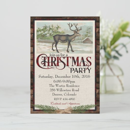Rustikales Woodland Weihnachts-Party Einladung (Stehend Vorderseite)