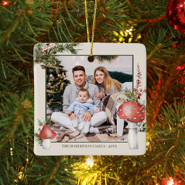 Rustikales Woodland Weihnachts Pilze Foto Keramikornament