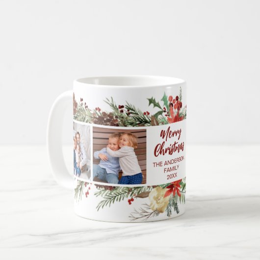 Rustikales Woodland Weihnachtsfamilie 4 Foto Kaffeetasse (Vorderseite Links)
