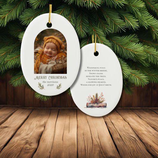 Rustikales Woodland Weihnachtsoval Keramik Ornament