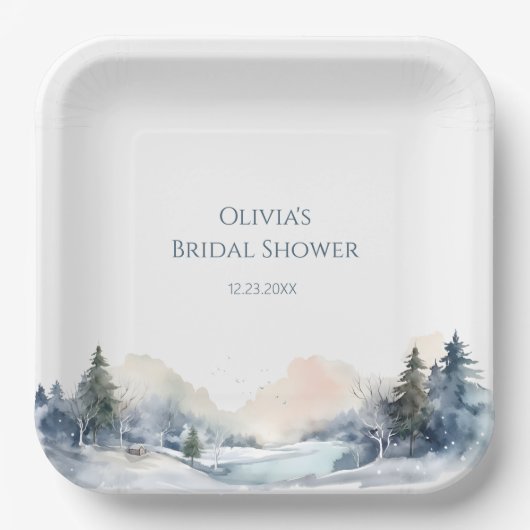 Rustikales Woodland Winterwald Brautparty Pappteller (Vorderseite)