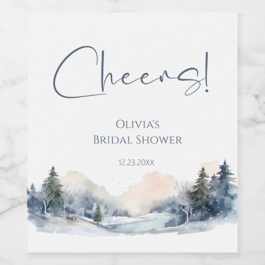 Rustikales Woodland Winterwald Brautparty Weinetikett (Einzelnes Label)