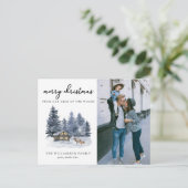 Rustikales Woodlands Watercolor Foto Weihnachtskar Postkarte (Stehend Vorderseite)