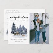 Rustikales Woodlands Watercolor Foto Weihnachtskar Postkarte (Vorne/Hinten)