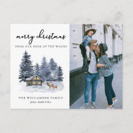 Rustikales Woodlands Watercolor Foto Weihnachtskar Postkarte