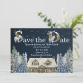 Rustikales Woods Winter Wonderland Save the Date Einladung (Stehend Vorderseite)