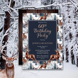 Rustikales Woodsy Deer   Forest 60. Geburtstagspar Einladung