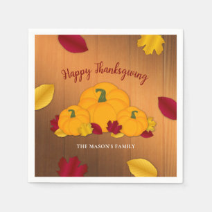 Rustikales Woodsy Erntedank Pumpkins & Herbstlaubs Serviette