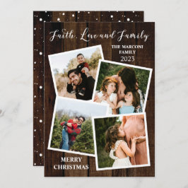 Rustikales Woodsy Wood Faith Liebe and Family 4 Fo Feiertagskarte