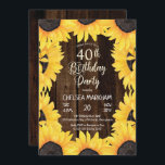 Rustikales Woodsy Wood| Sonnenblumen 40. Geburtsta Einladung<br><div class="desc">Rustikales ländliches schicke,  dunkle Imitat Holzdesign umgeben von schönen,  sonnigen Sonnenblumen "40. Geburtstag Party" Design. Composite Design von Holiday Hearts Designs (Rechte vorbehalten).</div>
