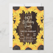 Rustikales Woodsy Wood| Sonnenblumen 60. Geburtsta Einladung (Vorderseite)