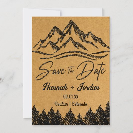 Rustikales Woodsy-Ziel Minimalistisch Save the Dat Einladung (Vorderseite)