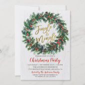 Rustikales Wreath Gold Jingle & Mingle Weihnachts- Einladung (Vorderseite)