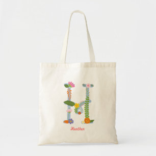 Rustikales wunderliches Blumen-Monogramm (H) Tragetasche