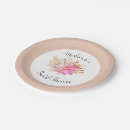 Rustikales Wüstensukkulenten Brautparty Pappteller (Schrägansicht)