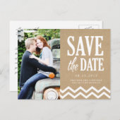 Rustikales Zickzack Papier und Kraft Papier Save t Ankündigungspostkarte (Vorne/Hinten)