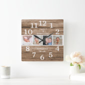 Rustikales Zitat aus Holz 4 Foto Quadratische Wanduhr (Zuhause)