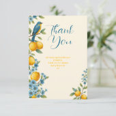 Rustikales Zitronen- und Bluebird-Brautparty Dankeskarte (Stehend Vorderseite)