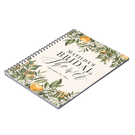 Rustikales Zitrusfrüchte-Brautparty botanischer Bl Notizblock (Linke Seite)
