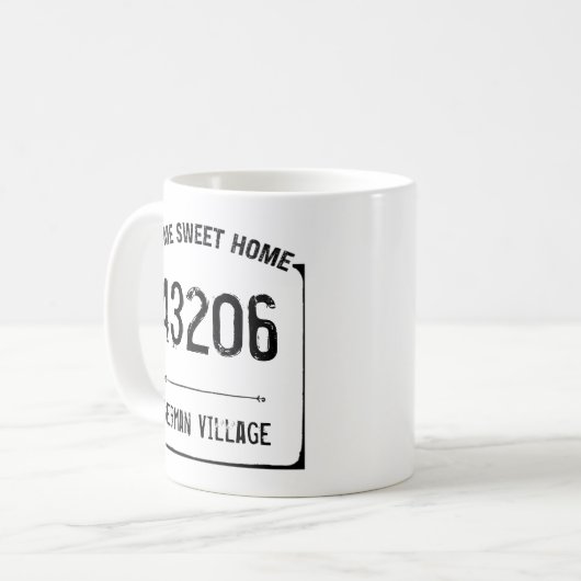 Rustikales Zuhause Sweet Zuhause Zip Code Kaffeetasse (Vorderseite Links)