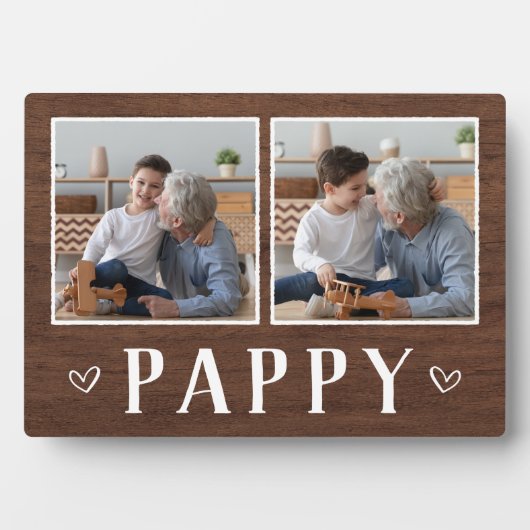 Rustikales Zwei-Foto-Pappi Opa Fotoplatte (Vorderseite)