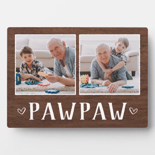 Rustikales Zwei-Foto Pawpaw Opa Fotoplatte (Vorderseite)