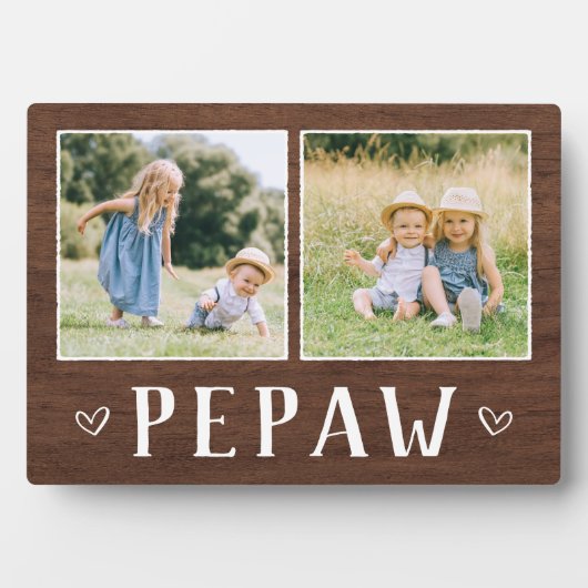 Rustikales Zwei-Foto-Pepas Opa Fotoplatte (Vorderseite)