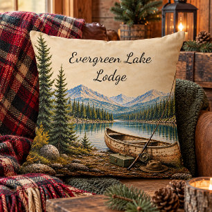 Rustikalisches Bergsee-Lodge inspiriertes Kanu Kissen