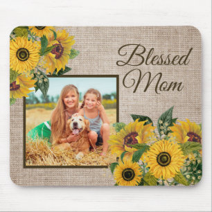 Rustikalisches gelbes Sonnenblumen-Basteltuch Gese Mousepad