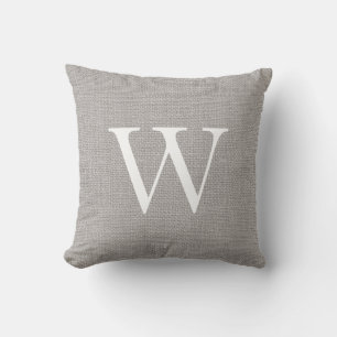 Rustikalisches graues Jute-Monogramm Kissen