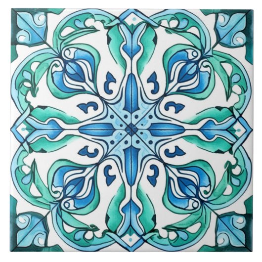 Rustikalisches Grün Azulejo Fliese (Vorderseite)