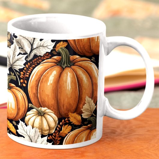 Rustikalisches Herbst Kürbis Laub Muster Kaffeetasse