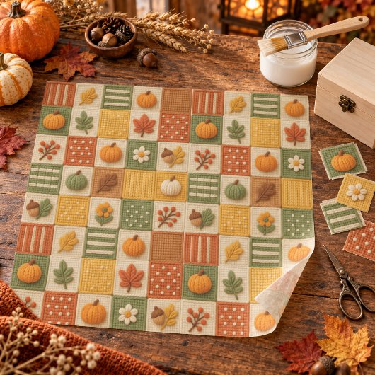Rustikalisches Herbst-Patchwork-Kürbis-Decoupage Seidenpapier