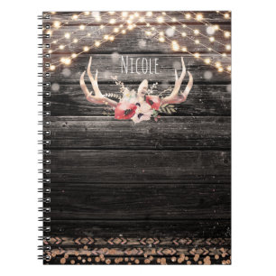 Rustikalisches Holz & Lichter Florale Geweihe Boho Notizblock