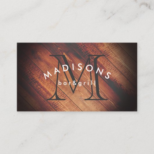 Rustikalisches Holz mit Monogramm Visitenkarte (Vorderseite)