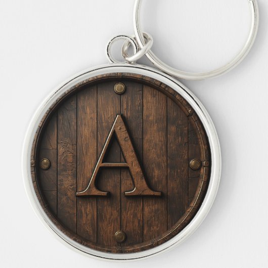 Rustikalisches Holz-Monogramm A Rundfass-Schild 🔑 Schlüsselanhänger (Vorne)