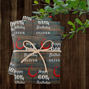 Rustikalisches Holz Rotwein 60. Geburtstag  Geschenkpapier Set