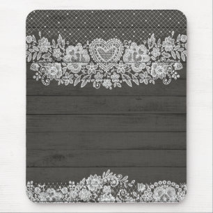 Rustikalisches Holz & Weiße Spitze Landhausstil Ch Mousepad