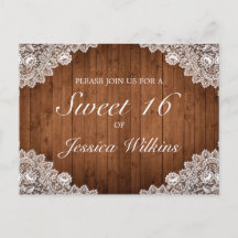 Rustikalisches Holz & Weiße Spitze Sweet 16