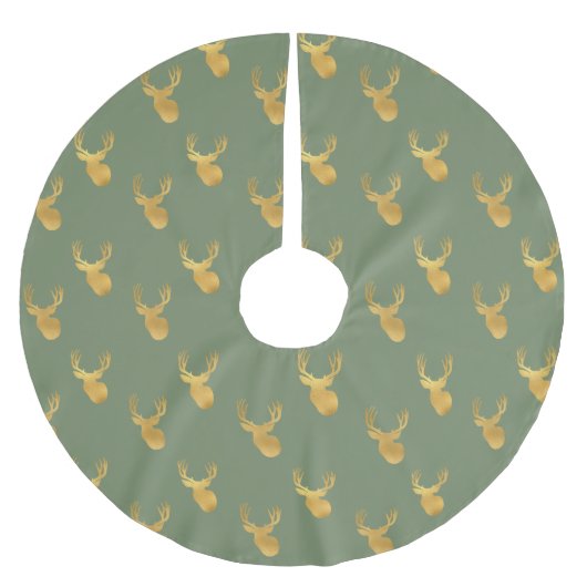 Rustikalisches Olivgrün Goldhirsch Weihnachten Polyester Weihnachtsbaumdecke (Vorderseite)