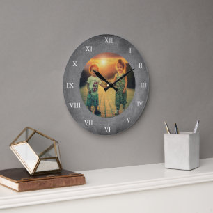 Rustikalisches Schiefertafel-Familienfoto Große Wanduhr