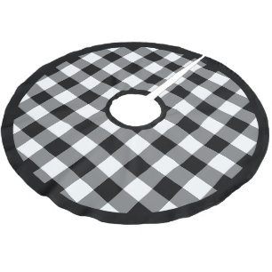 Rustikalisches Schwarz-Weiß-Büffel-Karo Polyester Weihnachtsbaumdecke