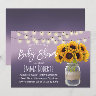 Rustikalisches Sonnenblumen-Glas Elegante Lila Bab Einladung
